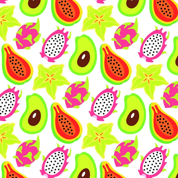 Ilustración Coloridas Frutas Tropicales Sin Costura Imprimir — Vector de stock