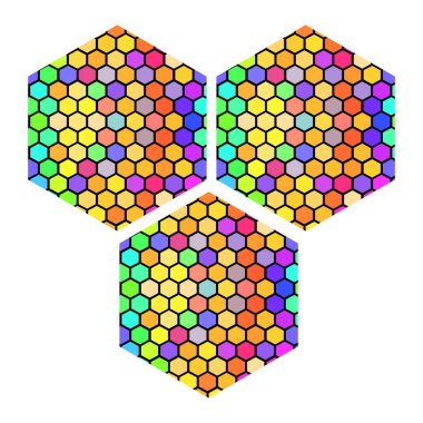 Logo deseni için renkli altıgen şekilleri beyazda izole edildi