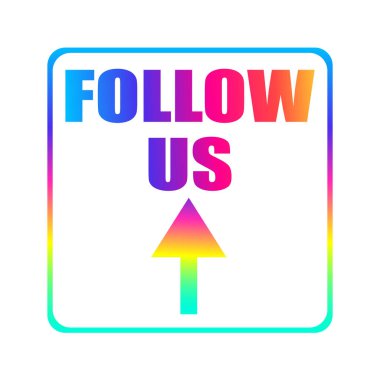 Bizi takip et ve beyaz arkaplanda ok düğmesi