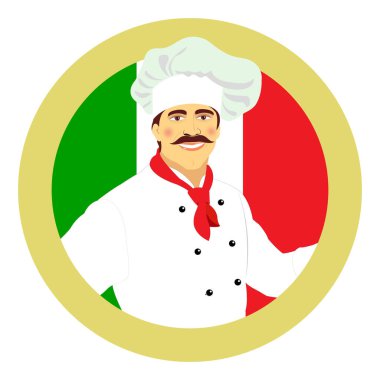 Vector illustration of french chef and italian flag