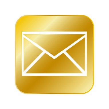 Altın zarf düğmesi beyaz üzerine izole edildi