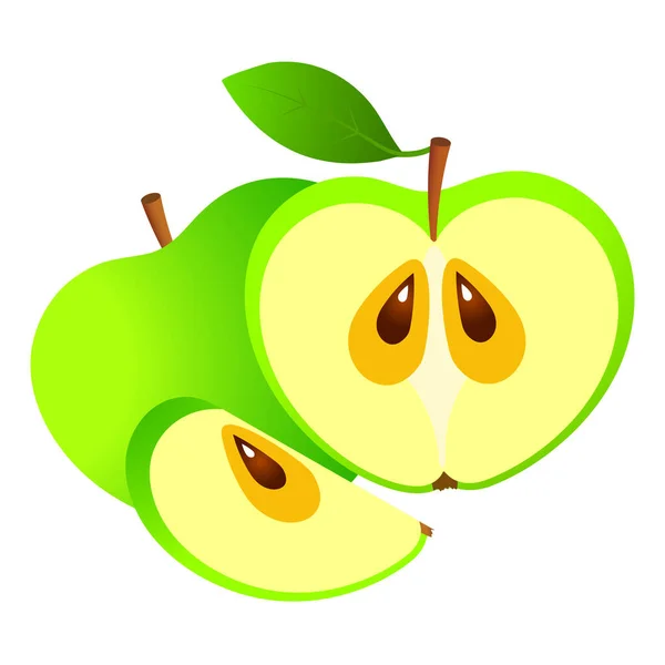 Vector Illustration Green Apple Isolated White — Stockvector