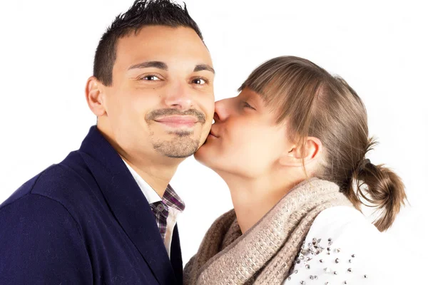 Girl kissing boy — Stock Photo, Image