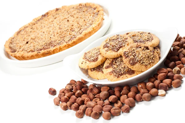 Oříškové a čokoládové sušenky a koláče — Stock fotografie