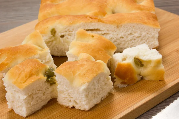 Focaccia with the green olives — Stock Photo, Image