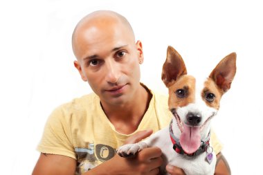 çocuk ve jack russel köpek beyaz