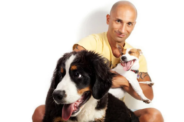 Guy with two dogs — Stock Photo, Image