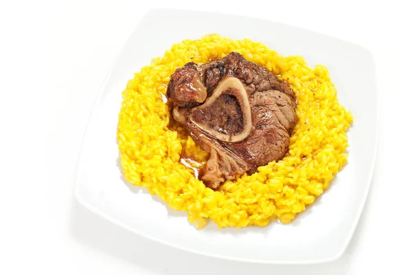 Rice with saffron and bovine meat — Stok fotoğraf