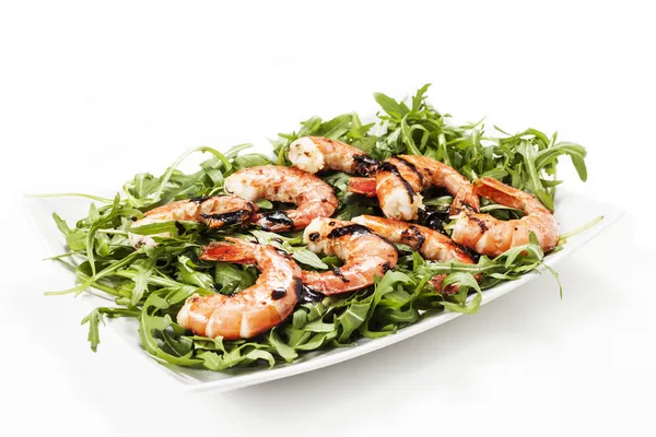 Prawns with rocket — Stock Photo, Image