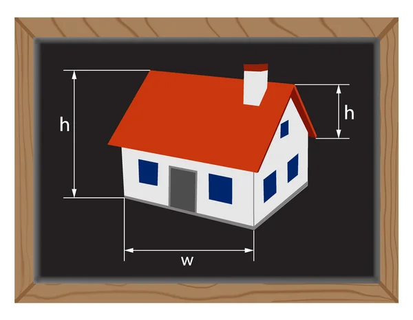 Lavagna con casa e dimensioni — Vettoriale Stock
