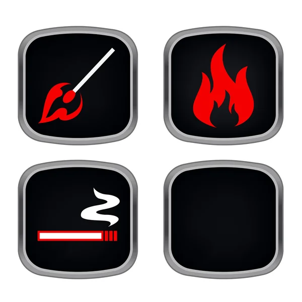 Conjunto de botões web com fósforos de cigarro. fogo — Vetor de Stock