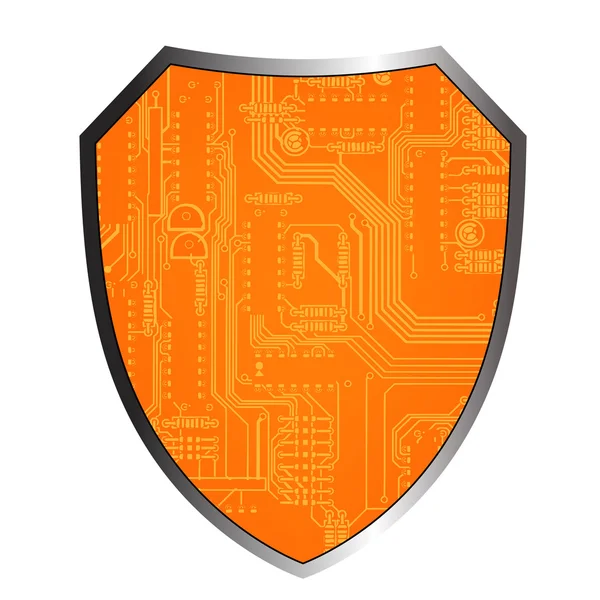 Shield with draw of line circuit board — Stock Vector