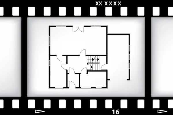 影片背景上的房子的蓝图 — 图库矢量图片