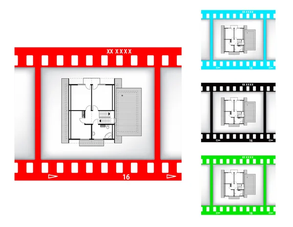 Blauwdruk van huis op film achtergrond — Stockvector