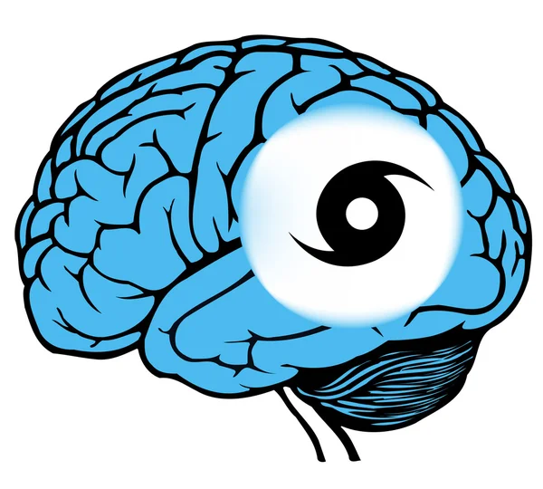 Menschliches Gehirn mit Hurrikan-Zeichen — Stockvektor