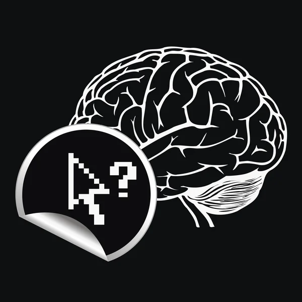 Brain with sign of pixel cursor — Stock Vector