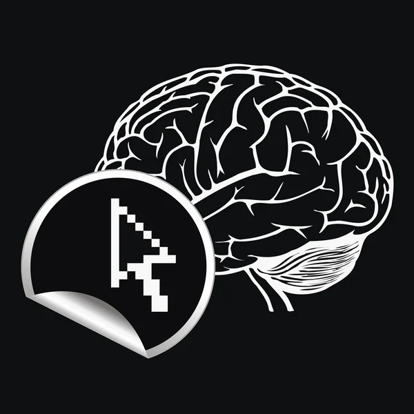 Brain with sign of pixel cursor — Stock Vector