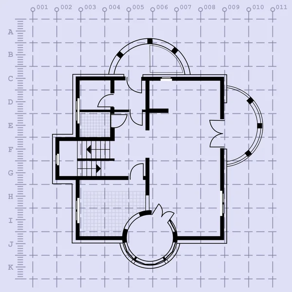 家の計画の青写真の背景。ベクトル イラスト — ストックベクタ
