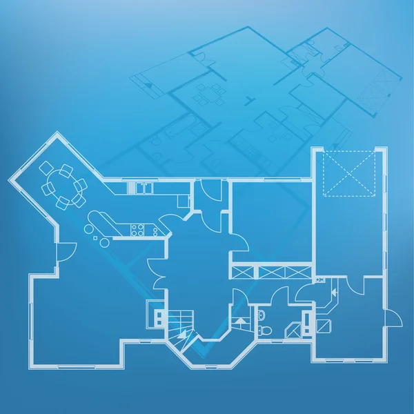 家の計画の青写真の背景。ベクトル イラスト — ストックベクタ