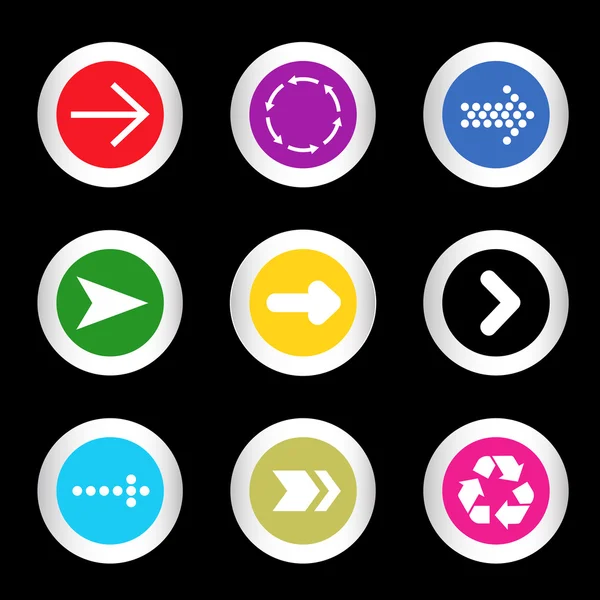 Simple icon set of arrows on buttons in different colors in modern style. eps10 vector illustration — Stock Vector