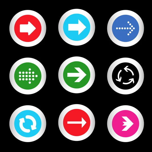 Eenvoudige pictogrammenset van pijlen op knoppen in verschillende kleuren in moderne stijl. eps10 vectorillustratie — Stockvector