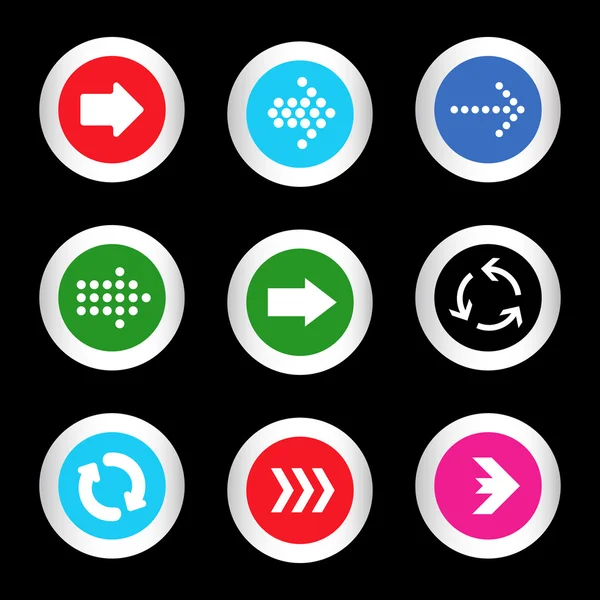 Jednoduchá ikona sada šipky na tlačítkách v různých barvách v moderním stylu. eps10 vektorové ilustrace — Stockový vektor