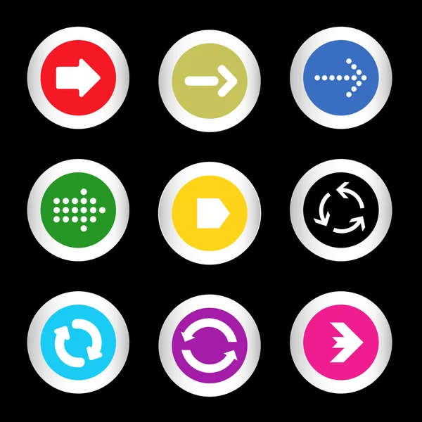 Enkel ikon set med pilar på knappar i olika färger i modern stil. eps10 vektor illustration — Stock vektor