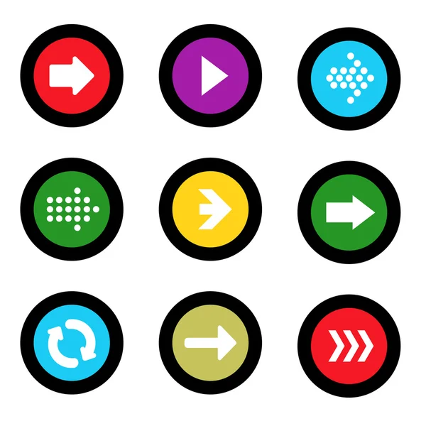 Arrow sign icon set in circle shape internet button on black background. EPS10 vector illustration web elements — Stock Vector