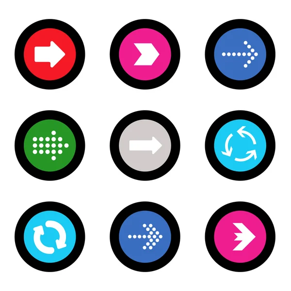 Arrow sign icon set in circle shape internet button on black background. EPS10 vector illustration web elements — Stock Vector