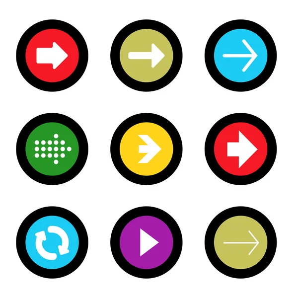 Arrow sign icon set in circle shape internet button on black background. EPS10 vector illustration web elements — Stock Vector