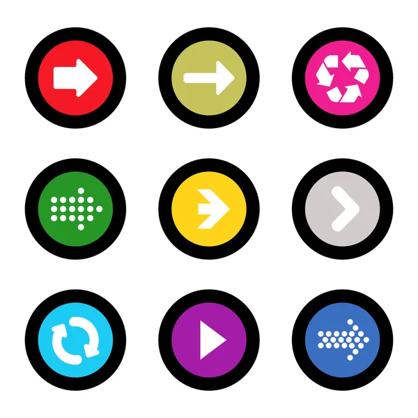 Pfeil-Zeichen-Symbol in Kreisform Internet-Taste auf schwarzem Hintergrund eingestellt. eps10 Vektor Illustration Webelemente — Stockvektor