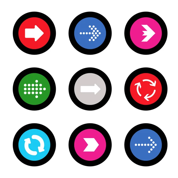 Arrow sign icon set in circle shape internet button on black background. EPS10 vector illustration web elements — Stock Vector