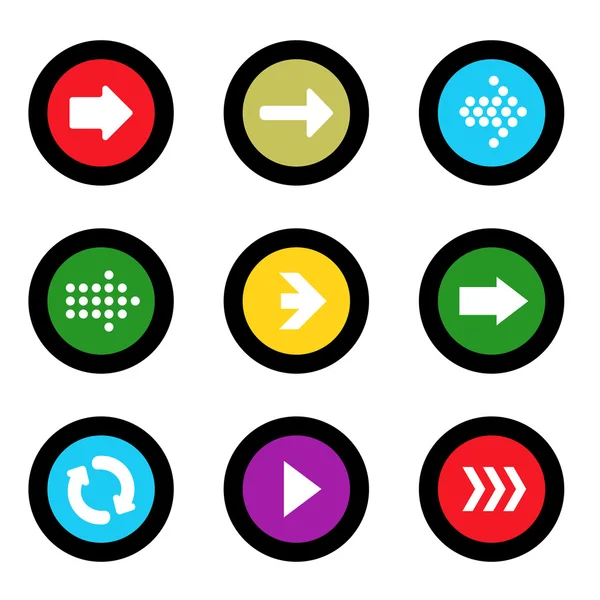 Arrow sign icon set in circle shape internet button on black background. EPS10 vector illustration web elements — Stock Vector