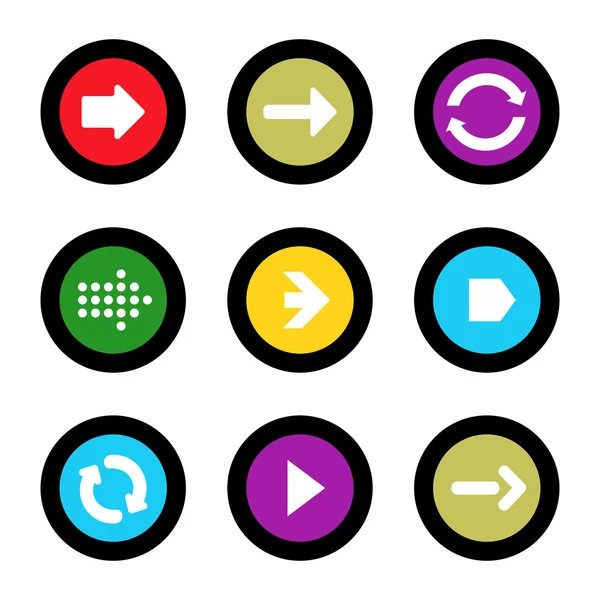 Arrow sign icon set in circle shape internet button on black background. EPS10 vector illustration web elements — Stock Vector