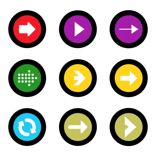 Icône de signe fléché mis en forme de cercle bouton Internet sur fond noir. Illustration vectorielle EPS10 éléments web — Image vectorielle