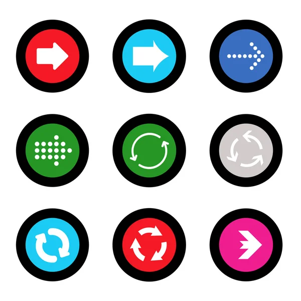 Icône de signe fléché mis en forme de cercle bouton Internet sur fond noir. Illustration vectorielle EPS10 éléments web — Image vectorielle