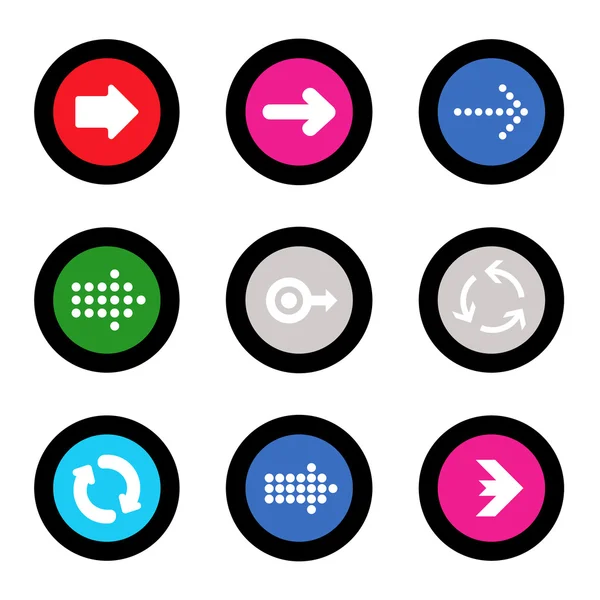 Arrow sign icon set in circle shape internet button on black background. EPS10 vector illustration web elements — Stock Vector