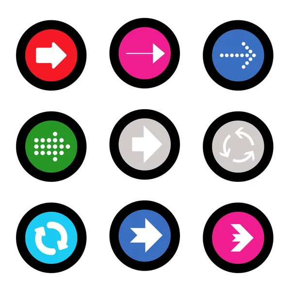 Arrow sign icon set in circle shape internet button on black background. EPS10 vector illustration web elements — Stock Vector