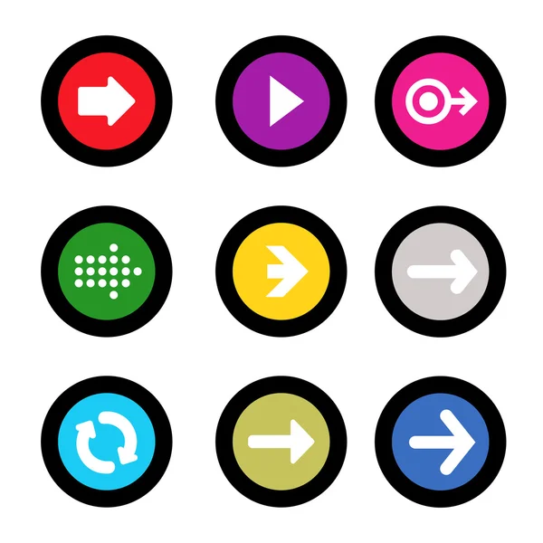 Arrow sign icon set in circle shape internet button on black background. EPS10 vector illustration web elements — Stock Vector