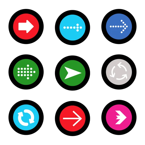 Arrow sign icon set in circle shape internet button on black background. EPS10 vector illustration web elements — Stock Vector