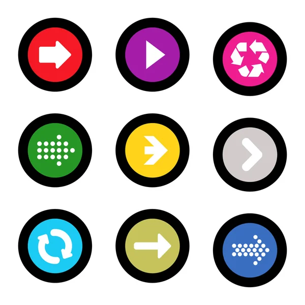 Arrow sign icon set in circle shape internet button on black background. EPS10 vector illustration web elements — Stock Vector