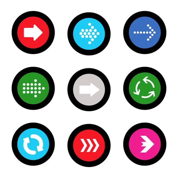 Icono de signo de flecha en forma de círculo botón de Internet sobre fondo negro. EPS10 vector ilustración elementos web — Vector de stock