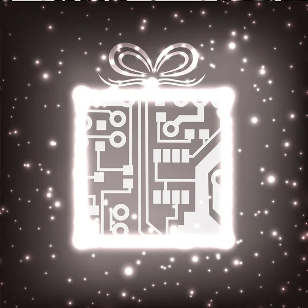EPS10 circuit board christmas gift box background — Stock Vector