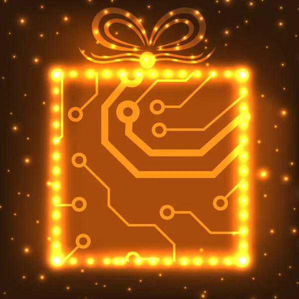 EPS10 circuit board christmas gift box background — Stock Vector