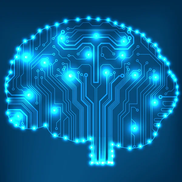 Printplaat computer stijl hersenen vector technische achtergrond. eps10 afbeelding met abstracte circuit hersenen — Stockvector