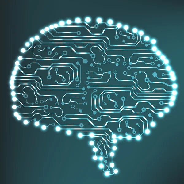 Printplaat computer stijl hersenen vector technische achtergrond. eps10 afbeelding met abstracte circuit hersenen — Stockvector