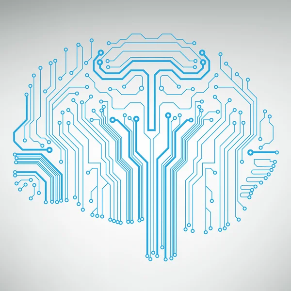 Circuit board computer style brain vector technology background — Stock Vector