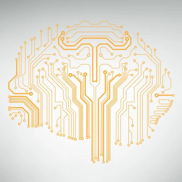 Circuit board computer style brain vector technology background — Stock Vector