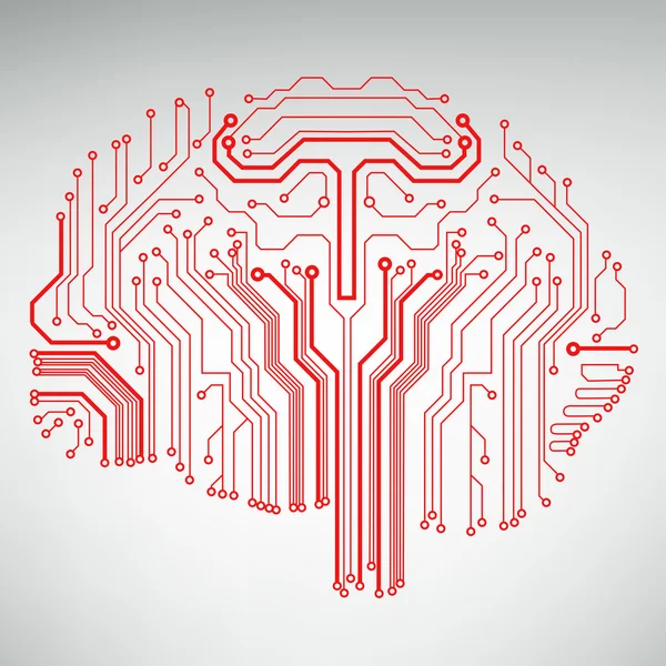 Circuit board computer style brain vector technology background. EPS10 illustration with abstract circuit brain — Stock Vector