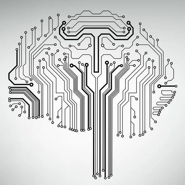 Circuit board computer style brain vector technology background — Stock Vector